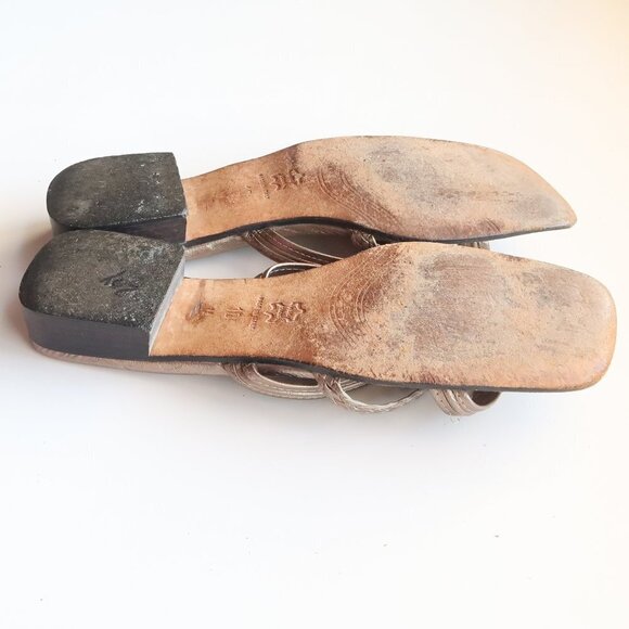 Sesto Meucci Silver Leather Square Toe Strappy Mule Sandals Block Heel Slides 10 - Picture 14 of 16